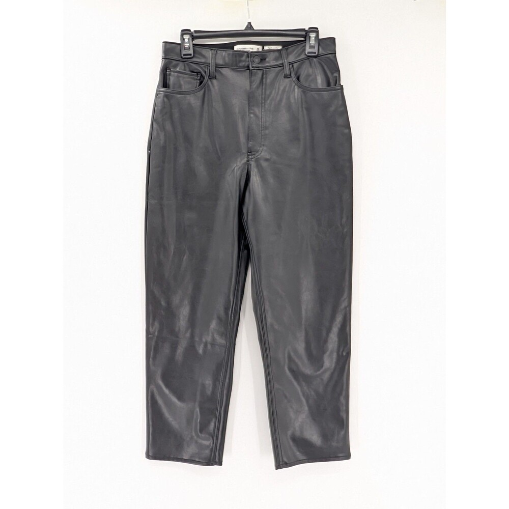 Abercrombie & Fitch Vegan Leather Black Ankle Straight Ultra High Rise Pants 10